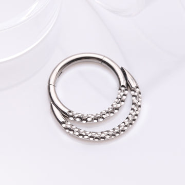 Detail View 1 of Implant Grade Titanium Hammered Accent Double Loop Clicker Hoop Ring
